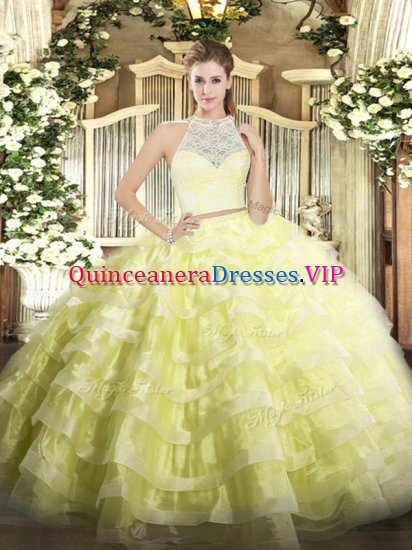 Scoop Sleeveless Zipper 15 Quinceanera Dress Yellow Tulle - Click Image to Close