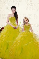 Suitable Floor Length Yellow Quince Ball Gowns Sweetheart Sleeveless Lace Up