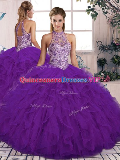 Captivating Purple Lace Up Sweet 16 Dress Beading and Ruffles Sleeveless Floor Length - Click Image to Close