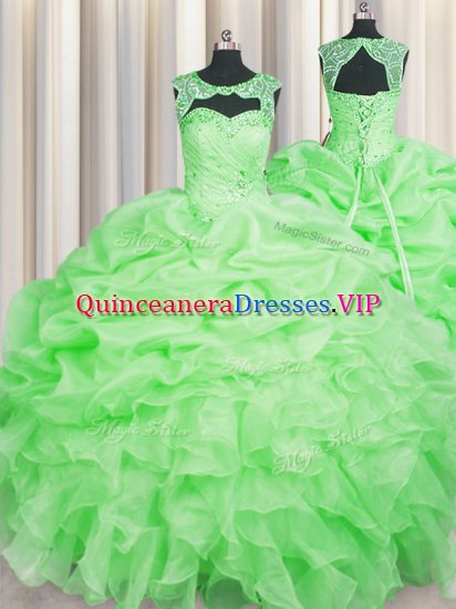 Scoop Lace Up Quinceanera Dress Beading and Pick Ups Sleeveless Floor Length - Click Image to Close