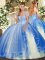 Cute Strapless Sleeveless Tulle Vestidos de Quinceanera Appliques and Ruffles Lace Up