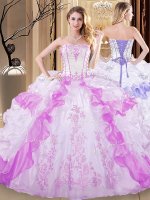 Flare Multi-color Ball Gowns Organza Strapless Sleeveless Embroidery and Ruffled Layers Floor Length Lace Up Vestidos de Quinceanera