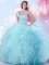 Graceful Tulle High-neck Sleeveless Zipper Beading and Ruffles and Pick Ups Quinceanera Gown in Light Blue
