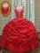 Red Straps Neckline Beading and Pick Ups Sweet 16 Dress Cap Sleeves Lace Up
