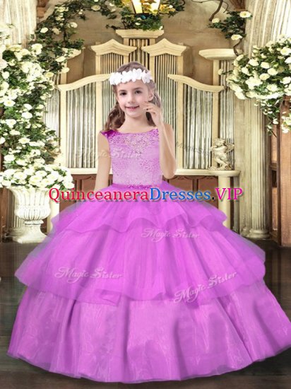 Sleeveless Floor Length Beading and Ruffled Layers Zipper Custom Made Pageant Dress with Lilac - Click Image to Close