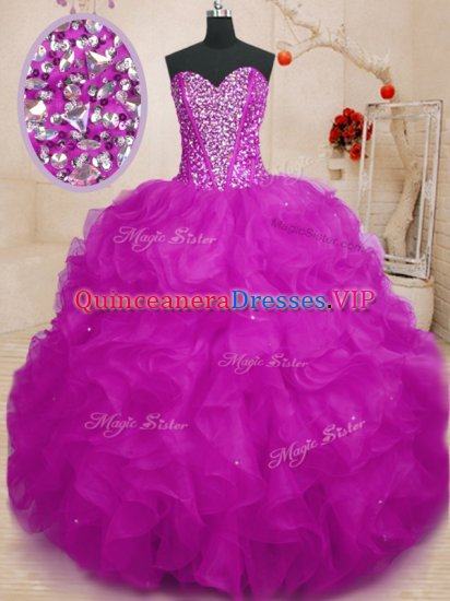 Perfect Fuchsia Sweetheart Lace Up Beading and Ruffles Quinceanera Gown Sleeveless - Click Image to Close