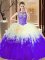 Sleeveless Tulle Floor Length Backless Quince Ball Gowns in Multi-color with Beading and Ruffles