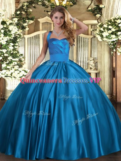 Superior Blue Lace Up Quinceanera Gowns Ruching Sleeveless Floor Length - Click Image to Close