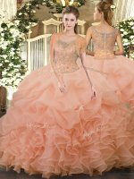 Sumptuous Peach Clasp Handle Sweet 16 Dresses Beading and Ruffled Layers Sleeveless Floor Length(SKU SJQDDT1007002BIZ)