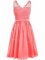 Watermelon Red Side Zipper Quinceanera Dama Dress Lace and Ruching Sleeveless Knee Length