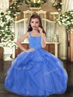 Blue Sleeveless Beading Floor Length Little Girls Pageant Dress