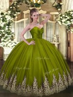 Delicate Olive Green Vestidos de Quinceanera Military Ball and Sweet 16 and Quinceanera with Appliques Sweetheart Sleeveless Zipper(SKU SJQDDT1621002-3BIZ)