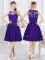 Purple Chiffon Zipper Scoop Sleeveless Knee Length Quinceanera Court Dresses Lace