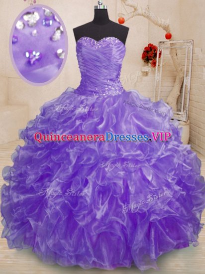 Sweetheart Sleeveless Vestidos de Quinceanera Floor Length Beading and Ruffles Lavender Organza - Click Image to Close