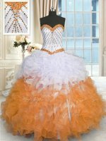 Sleeveless Floor Length Beading and Ruffles Lace Up Sweet 16 Quinceanera Dress with Multi-color