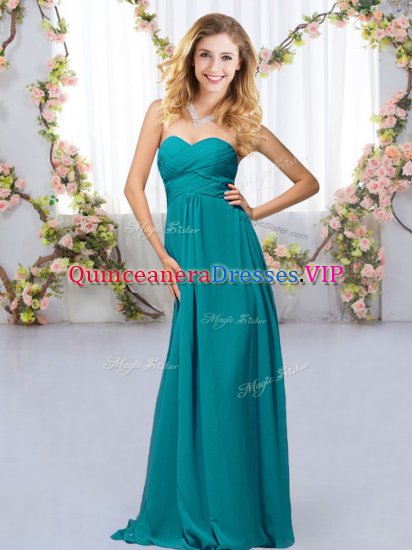 Sleeveless Floor Length Beading Criss Cross Dama Dress for Quinceanera with Teal - Click Image to Close