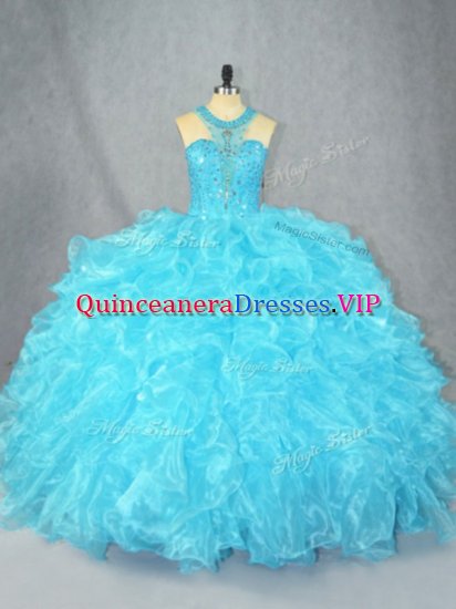 Hot Selling Sleeveless Zipper Floor Length Beading and Ruffles 15 Quinceanera Dress - Click Image to Close