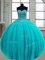 Aqua Blue Sleeveless Beading Floor Length Quinceanera Dress