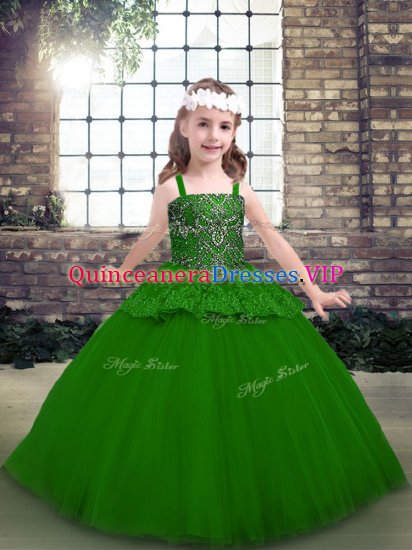 Trendy Green Straps Neckline Beading Little Girl Pageant Gowns Sleeveless Lace Up - Click Image to Close