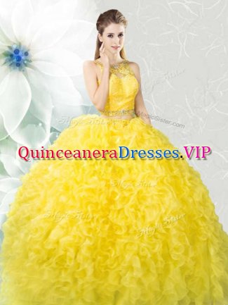 Floor Length Yellow Sweet 16 Quinceanera Dress Scoop Sleeveless Zipper