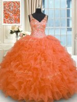 Cheap Floor Length Ball Gowns Sleeveless Orange Red Quinceanera Dresses Zipper