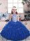 New Arrival Blue High-neck Lace Up Beading and Ruffles Kids Pageant Dress Sleeveless