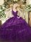 Purple Organza and Taffeta Zipper Sweet 16 Quinceanera Dress Sleeveless Floor Length Embroidery and Ruffled Layers