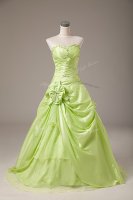Custom Fit Yellow Green Sweetheart Lace Up Beading and Hand Made Flower Quince Ball Gowns Sleeveless
