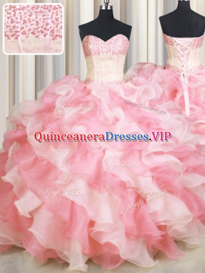 Unique Visible Boning Two Tone Floor Length Ball Gowns Sleeveless Pink And White Vestidos de Quinceanera Lace Up - Click Image to Close