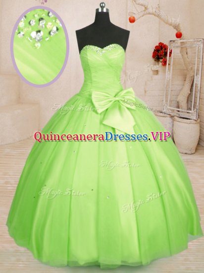 Yellow Green Ball Gowns Sweetheart Sleeveless Tulle Floor Length Lace Up Beading and Bowknot 15th Birthday Dress - Click Image to Close