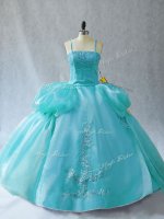 Floor Length Aqua Blue Ball Gown Prom Dress Straps Sleeveless Lace Up