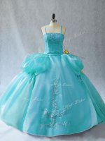 Floor Length Aqua Blue Ball Gown Prom Dress Straps Sleeveless Lace Up(SKU PSSW0971-4BIZ)