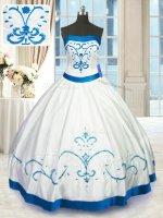 Most Popular Floor Length Lace Up 15th Birthday Dress White for Military Ball and Sweet 16 and Quinceanera with Beading and Embroidery
