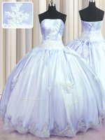 Dramatic Strapless Sleeveless Taffeta Quinceanera Dress Appliques Lace Up