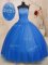Tulle Strapless Sleeveless Lace Up Beading Sweet 16 Dresses in Blue