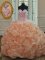 Noble Peach Lace Up Sweetheart Beading and Pick Ups Quinceanera Dresses Organza Sleeveless Sweep Train