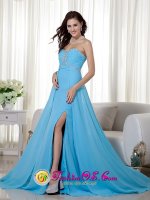 Kihei Hawaii/HI Sexy Baby Blue Empire Sweetheart Brush Train Chiffon Beading and Ruch Quinceanera Dama Dress