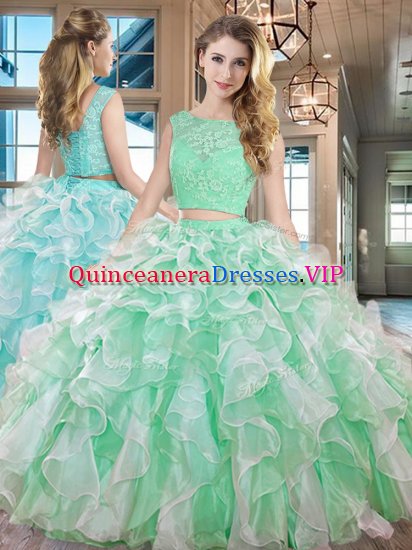 On Sale Sleeveless Floor Length Lace and Ruffles Lace Up Quinceanera Gowns with Apple Green - Click Image to Close