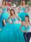 Affordable Four Piece Off the Shoulder Teal Tulle Lace Up Quince Ball Gowns Sleeveless Floor Length Beading and Ruffles