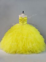Sumptuous Yellow Sweetheart Lace Up Beading and Ruffles Quinceanera Dresses Sleeveless