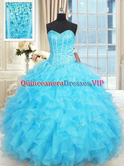 Trendy Ruffled Floor Length Ball Gowns Sleeveless Aqua Blue Sweet 16 Dress Lace Up - Click Image to Close