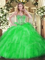 Top Selling Green Sleeveless Tulle Lace Up Sweet 16 Quinceanera Dress for Military Ball and Sweet 16 and Quinceanera