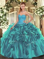 Floor Length Teal Ball Gown Prom Dress Sweetheart Sleeveless Lace Up
