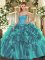 Floor Length Teal Ball Gown Prom Dress Sweetheart Sleeveless Lace Up