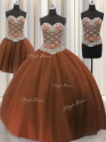 Three Piece Sequins Floor Length Brown Quinceanera Gown Sweetheart Sleeveless Lace Up