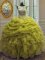 Scoop Sleeveless Organza Floor Length Lace Up Quinceanera Dress in Yellow Green with Beading and Ruffles and Pick Ups