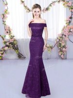 Purple Off The Shoulder Lace Up Lace Court Dresses for Sweet 16 Sleeveless(SKU BMT0499-4BIZ)