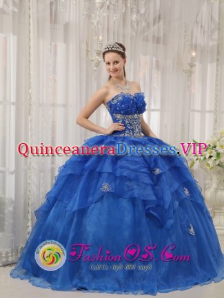 Lovely Sweetheart Organza For Luxurious Royal Blue Strapless Quinceanera Dress With Beading IN Tolima colombia