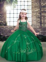 Straps Sleeveless Lace Up Little Girl Pageant Gowns Dark Green Tulle(SKU PAG1250-7BIZ)
