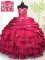 Rose Pink Organza and Taffeta Lace Up Strapless Sleeveless With Train Ball Gown Prom Dress Brush Train Beading and Appliques and Ruffled Layers and Pick Ups